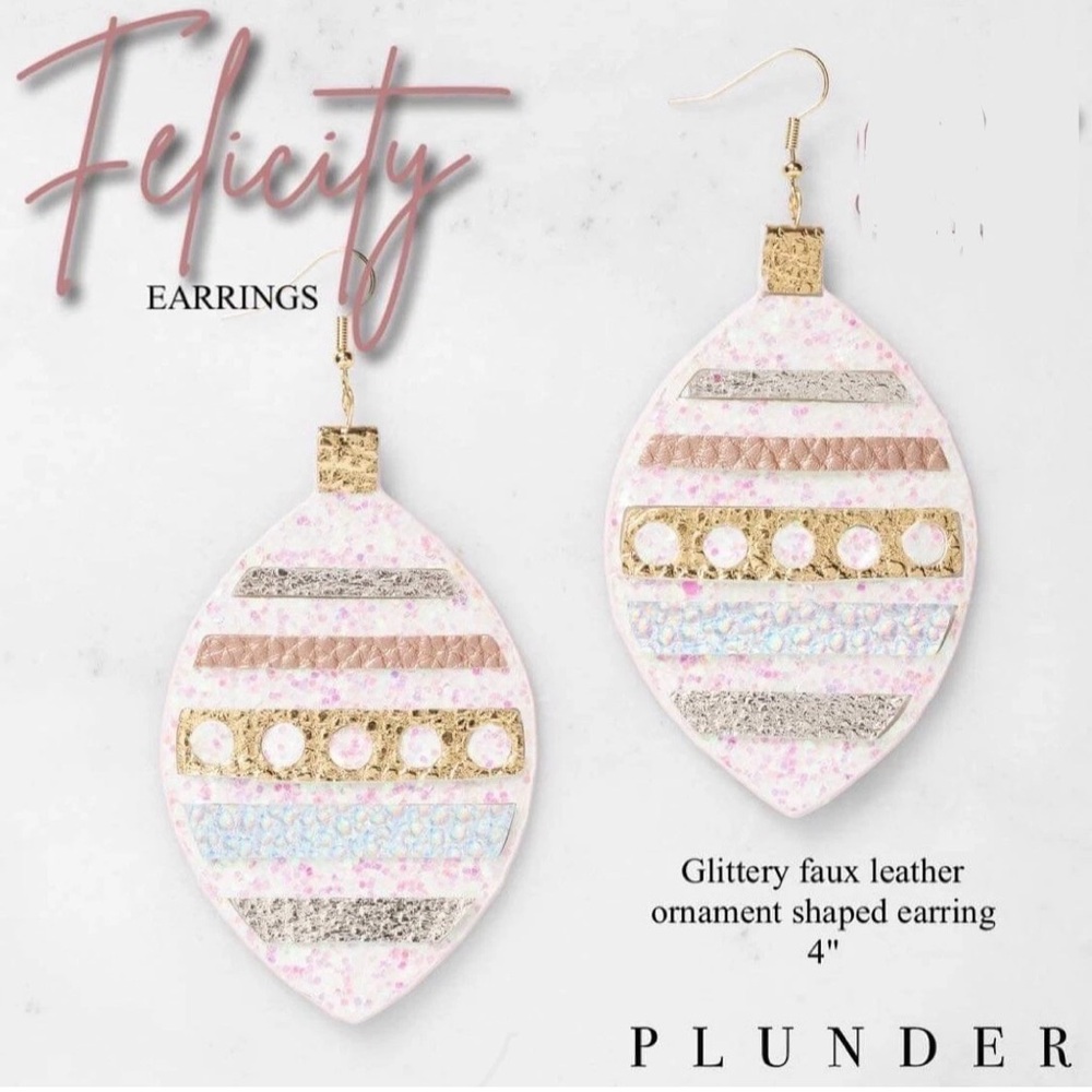 Plunder Felicity Pink Faux Leather Christmas Ornament Holiday Earrings